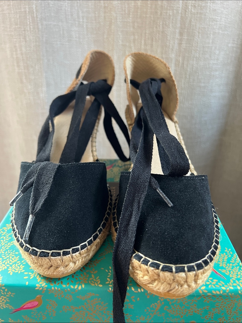 Black Espadrille Lace-Up Wedges. Made In Spain. Never Worn.